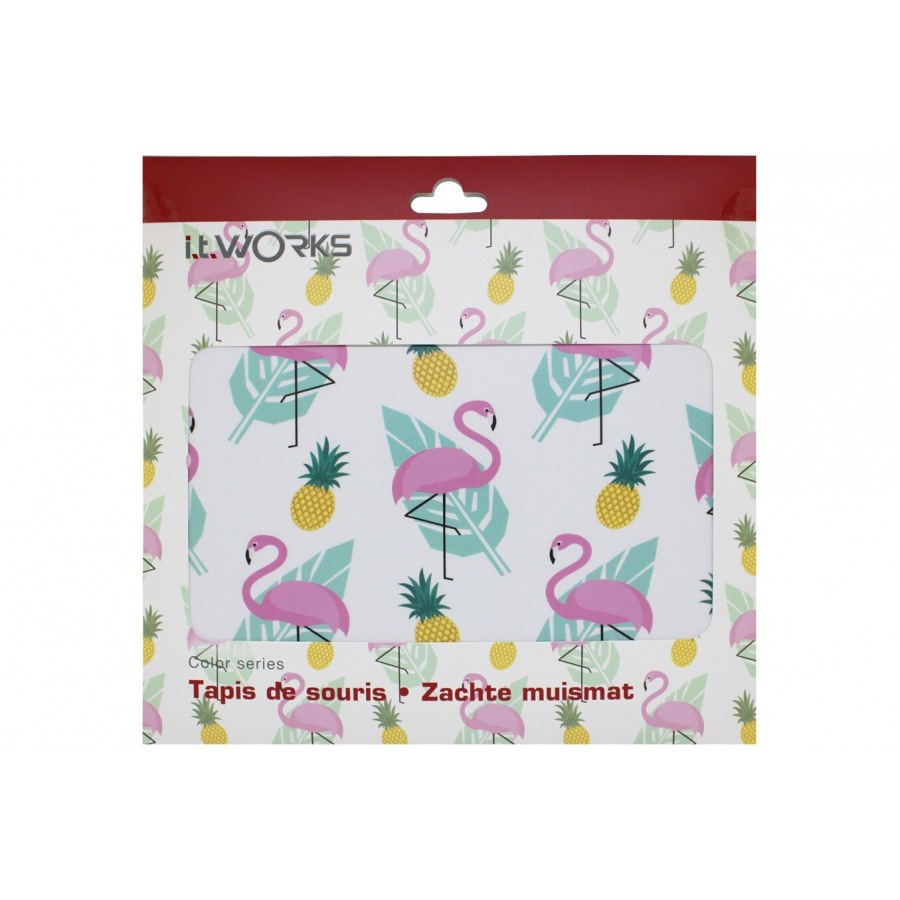 It Works TAPIS DE SOURIS MP-501 IMPRIME FLAMANT ROSE ET ANANAS n°2