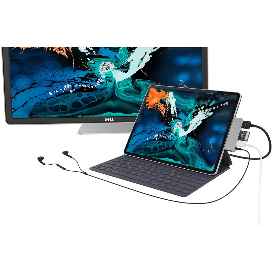 Onearz Mobile Gear Adap USB-C 5 en 1 iPad Pro HDMI4K+USB-C+SD+mSD+Audio Silver n°4