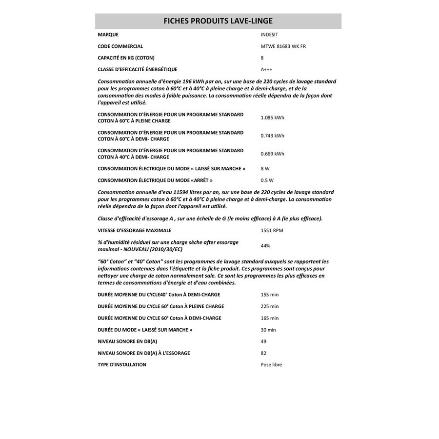 Indesit MTWE81683WKFR n°7