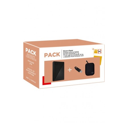 Disque dur Wd Pack WD My Passport 2 To + Clé USB SanDisk Ultra