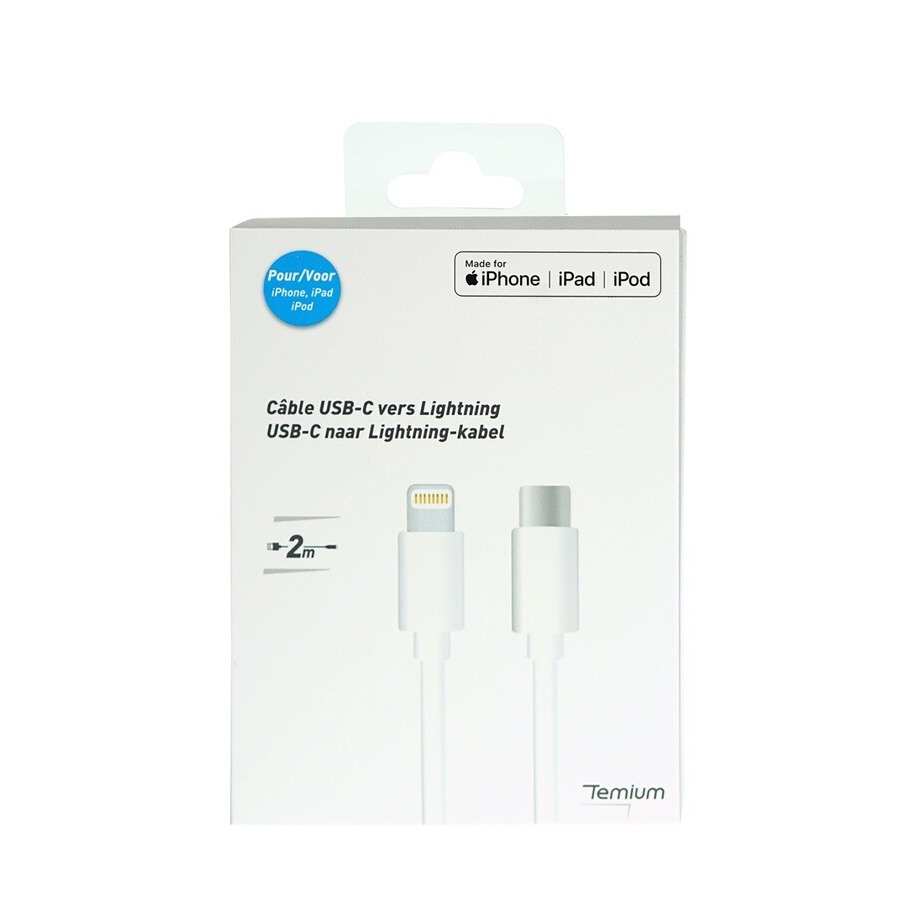 Temium Câble Blanc Lightning vers USB C 2M n°2
