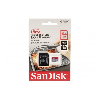 Carte Mémoire microSDXC SanDisk Ultra 64 Go Classe 10 pour Android. Vitesse  de Lecture Allant jusqu'à 80 Mo/s + Adaptateur SD : : Informatique
