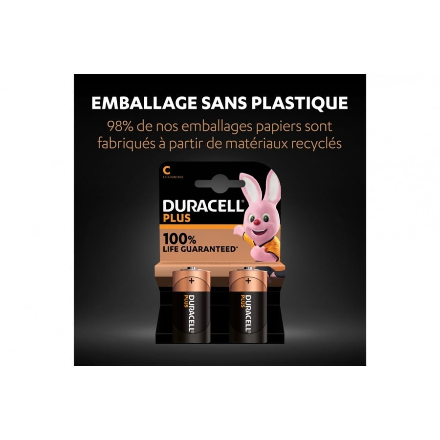 Duracell Pack de 2 piles alcalines C Duracell Plus, 1.5V LR14 n°5