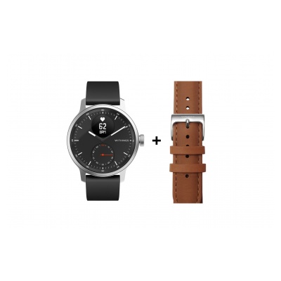 Withings Pack Premium - ScanWatch black 42mm + son bracelet en cuir brun offert