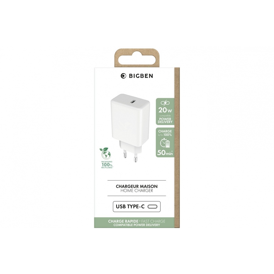 Chargeur secteur USB C 25W recyclable Power Delivery Blanc Just Green