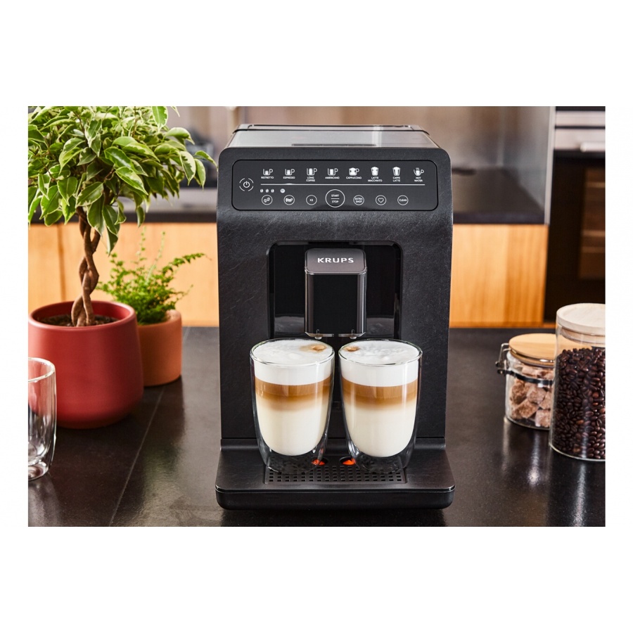 Krups Machine à café grain, 1,7 L, 2 tasses en simultané, Nettoyage  automatique, Buse vapeur pour Cappuccino, Cafetière espresso, Essential  noire