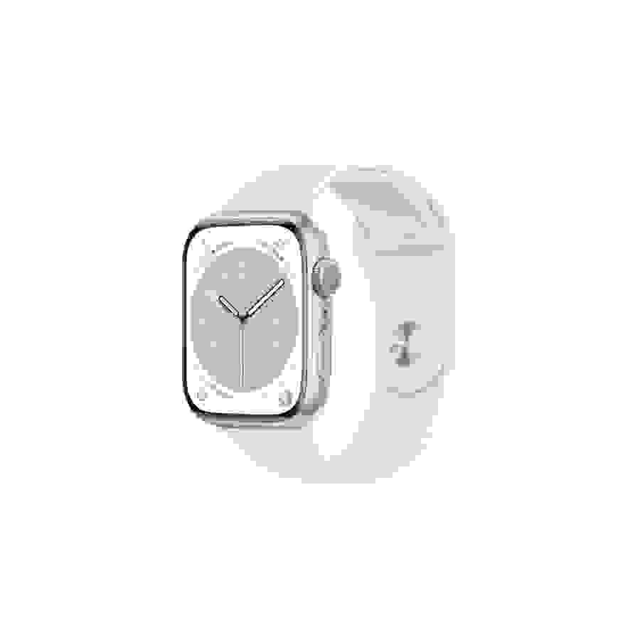 Apple Watch Series 8 GPS, boîtier aluminium Argent 45 mm avec Bracelet Sport Blanc n°1