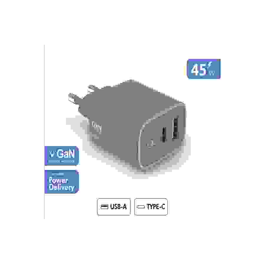 Force Power Chargeur secteur 45W USB A + C Recycle Gris n°1