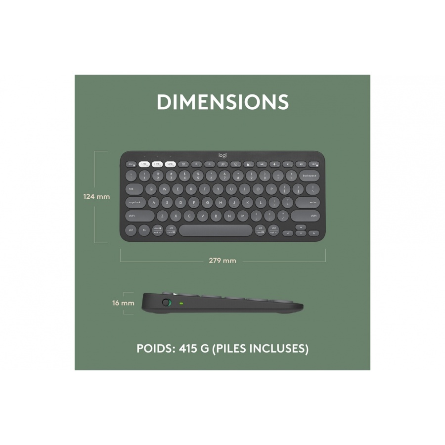 Logitech Pebble Keys 2 K380s clavier sans fil Bluetooth multidispositif - Graphite n°9